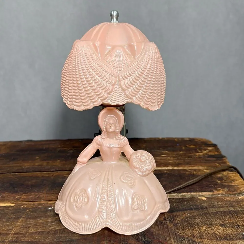 RARE - Vintage 1940’s L.E. Smith Art Deco SOUTHERN BELLE Lamp 9” Pink Glass - Picture 1 of 6